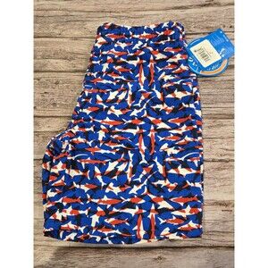 Columbia PFG Boys Youth XL 18/20 Red White Blue Shark Pttrn Swim Trunks NWT(184)